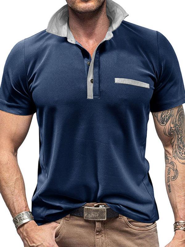 Men's Casual Lapel Color Block Short Sleeve Polo Shirt - 808Lush