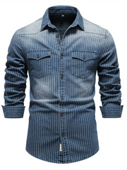 Chemise en jean à rayures et effet vieilli pour hommes 