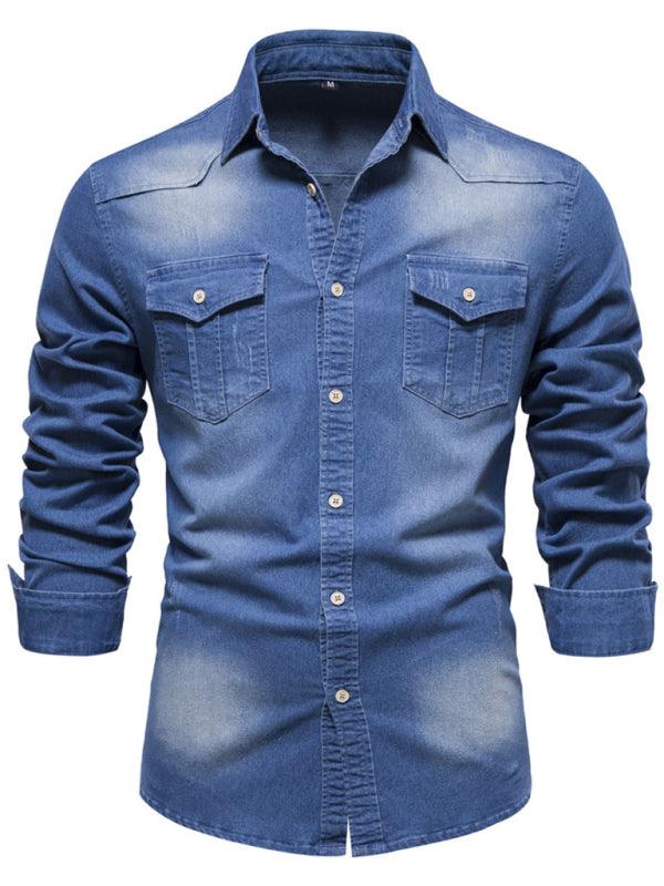 Chemise décontractée à manches longues en denim sans repassage pour hommes 