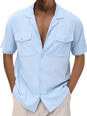 Chemise décontractée à manches courtes et double poche pour hommes 