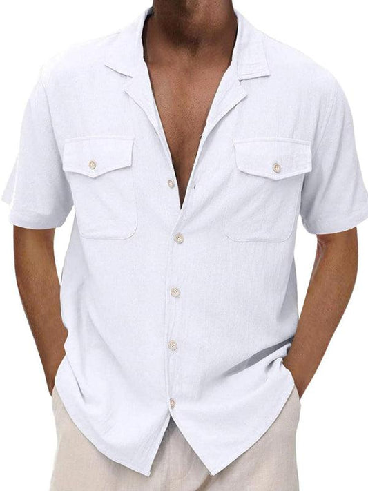 Chemise décontractée à manches courtes et double poche pour hommes 