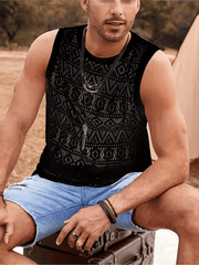 Men's Casual Hollow Sexy Vest Outdoor Holiday Beach Mesh Lace Breathable Vest