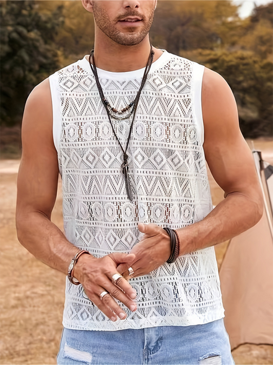 Men's Casual Hollow Sexy Vest Outdoor Holiday Beach Mesh Lace Breathable Vest