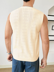 Men's sweater sleeveless top hollow breathable round neck casual vest