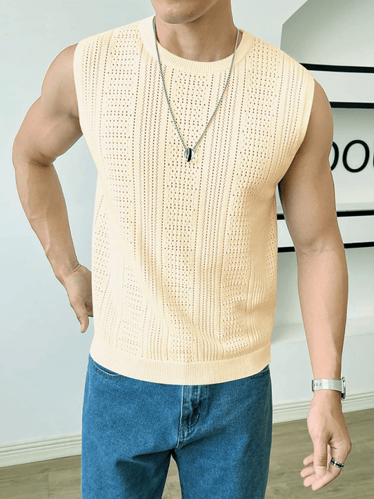 Men's sweater sleeveless top hollow breathable round neck casual vest