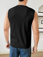 Men's sweater sleeveless top hollow breathable round neck casual vest