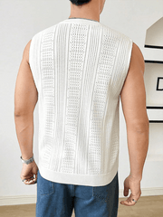 Men's sweater sleeveless top hollow breathable round neck casual vest