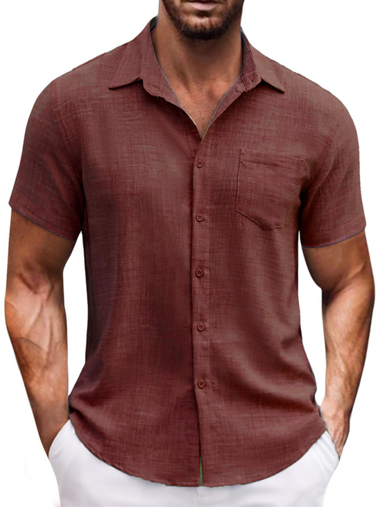 lapel pocket short sleeve casual men's shirt