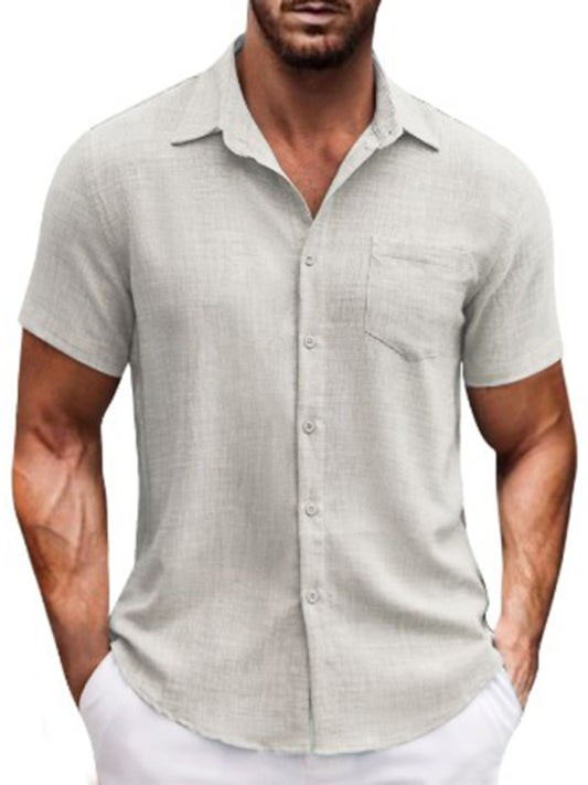 lapel pocket short sleeve casual men's shirt