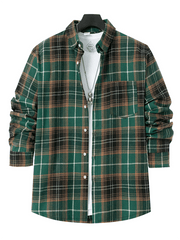 Men's brushed thin plaid long-sleeved casual shirt