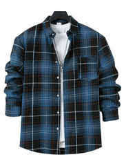 Men's brushed thin plaid long-sleeved casual shirt