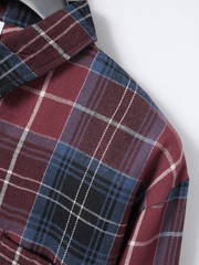 Men's brushed thin plaid long-sleeved casual shirt