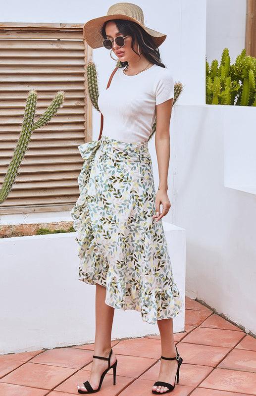 Ladies Casual Fashion Printed Irregular Skirt - 808Lush