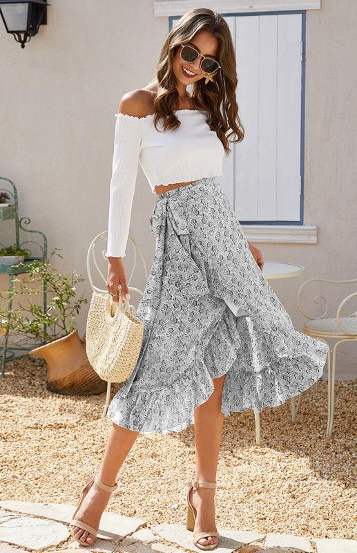 Ladies Casual Fashion Printed Irregular Skirt - 808Lush