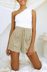 Ladies Cotton Linen High Waist Loose Wide Leg Shorts - 808Lush