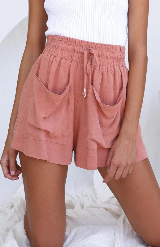 Ladies Cotton Linen High Waist Loose Wide Leg Shorts - 808Lush