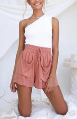 Ladies Cotton Linen High Waist Loose Wide Leg Shorts - 808Lush