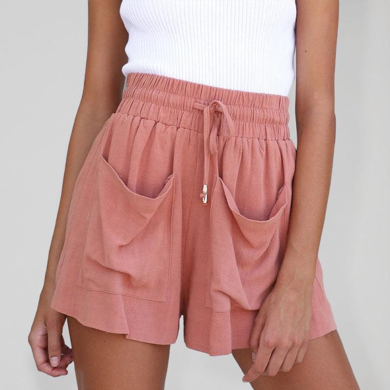 Ladies Cotton Linen High Waist Loose Wide Leg Shorts - 808Lush