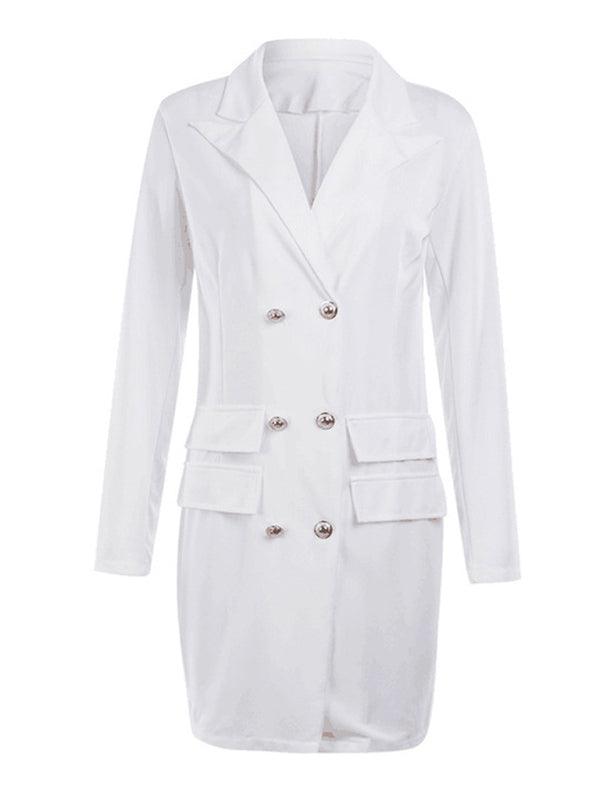 V-Neck Double Breasted Suit Coat Dress - 808Lush