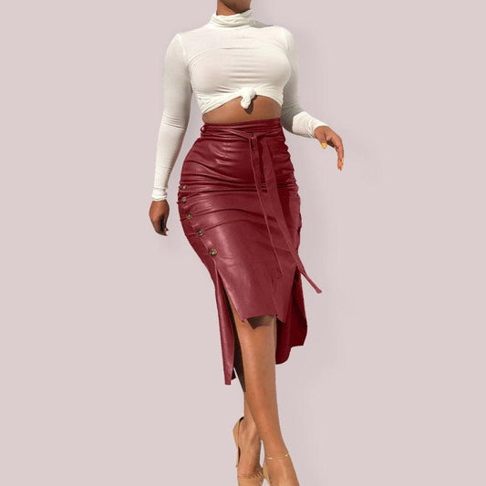 Ladies Casual Fashion Slit Mid Length Slim Skirt - 808Lush