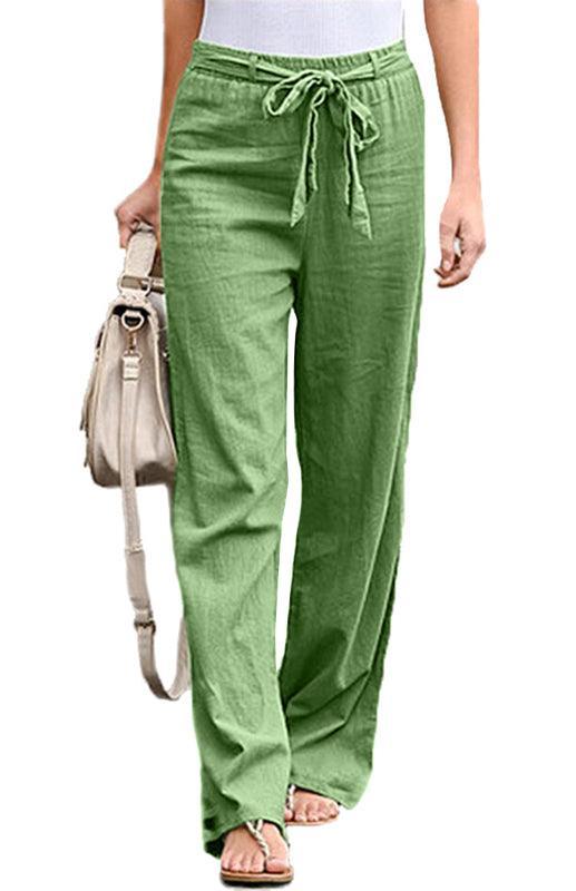 Women's European And American Elastic Waist Solid Color Belt Loose Trousers - 808Lush