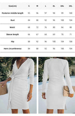 Ladies Fashion V-Neck Ribbed Belt Dress - 808Lush