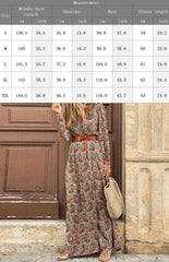 Women's V-neck long-sleeved printed long dress (with belt) - 808Lush