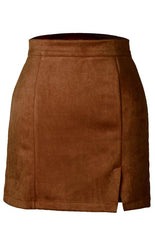 Suede Hip High Waist A-Line Half Skirt - 808Lush