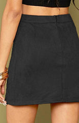 Suede Hip High Waist A-Line Half Skirt - 808Lush