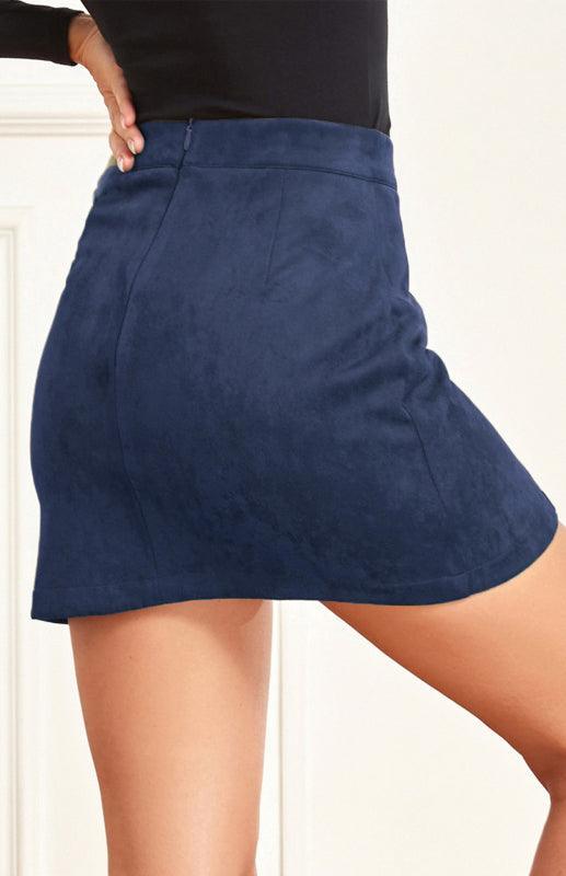 Suede Hip High Waist A-Line Half Skirt - 808Lush