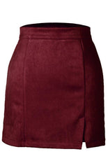 Suede Hip High Waist A-Line Half Skirt - 808Lush