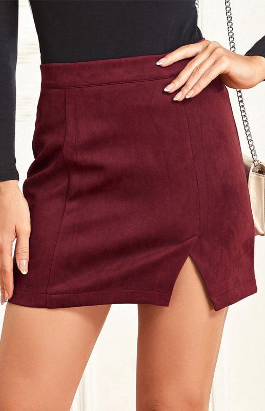 Suede Hip High Waist A-Line Half Skirt - 808Lush