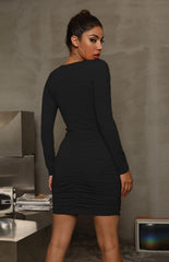 Deep V Cross Design Sexy Hollow Long-sleeved Mini Dress - 808Lush