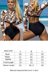 Women's Long Sleeve Printed Cutout One Piece Swimsuit - 808Lush