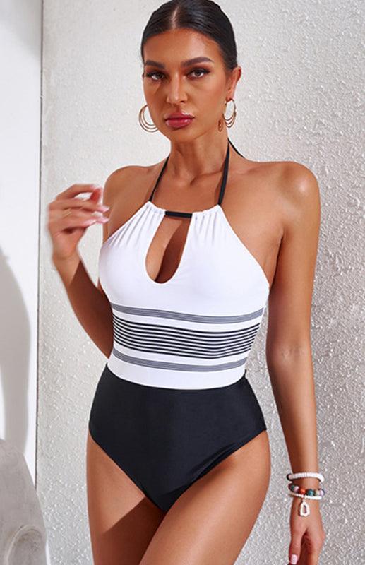 Women's Black & White Cutout One Piece Swimsuit - 808Lush