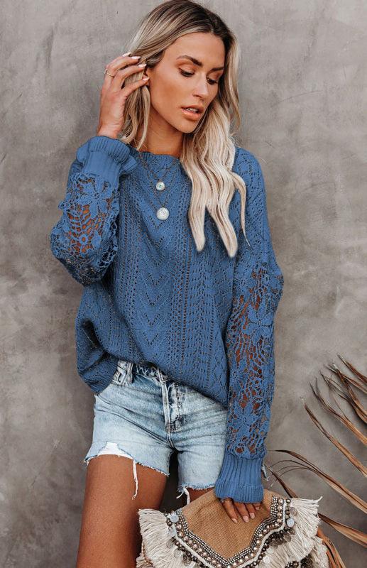 Women's Long Sleeve Cutout Petal Sleeve Sweater - 808Lush