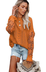 Women's Long Sleeve Cutout Petal Sleeve Sweater - 808Lush