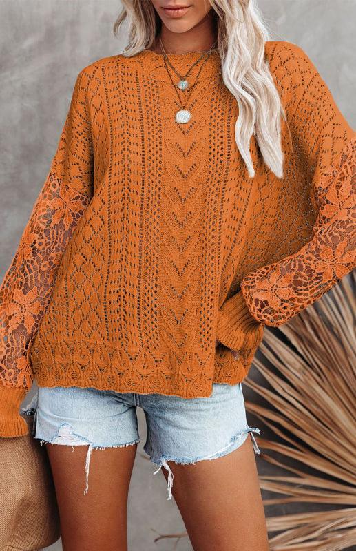 Women's Long Sleeve Cutout Petal Sleeve Sweater - 808Lush