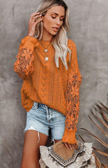 Women's Long Sleeve Cutout Petal Sleeve Sweater - 808Lush