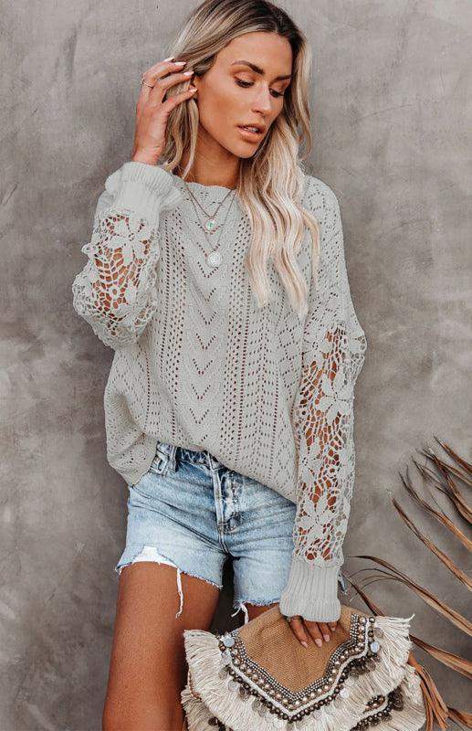 Women's Long Sleeve Cutout Petal Sleeve Sweater - 808Lush