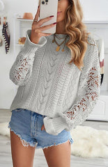 Women's Long Sleeve Cutout Petal Sleeve Sweater - 808Lush