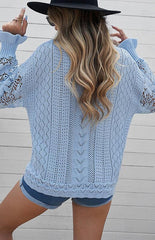 Women's Long Sleeve Cutout Petal Sleeve Sweater - 808Lush