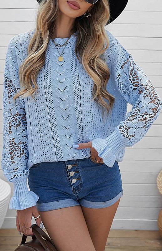 Women's Long Sleeve Cutout Petal Sleeve Sweater - 808Lush