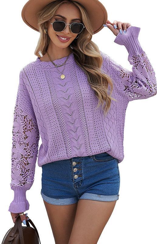 Women's Long Sleeve Cutout Petal Sleeve Sweater - 808Lush