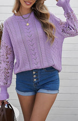 Women's Long Sleeve Cutout Petal Sleeve Sweater - 808Lush