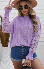 Women's Long Sleeve Cutout Petal Sleeve Sweater - 808Lush