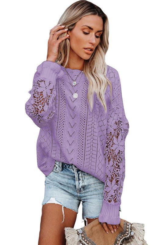 Women's Long Sleeve Cutout Petal Sleeve Sweater - 808Lush