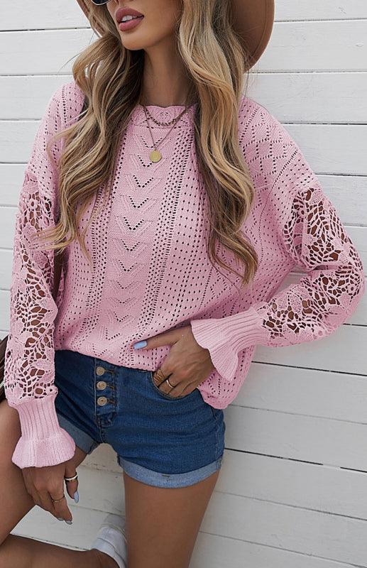 Women's Long Sleeve Cutout Petal Sleeve Sweater - 808Lush