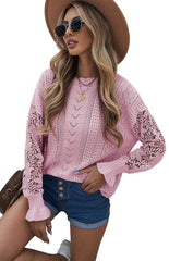 Women's Long Sleeve Cutout Petal Sleeve Sweater - 808Lush