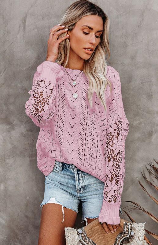 Women's Long Sleeve Cutout Petal Sleeve Sweater - 808Lush